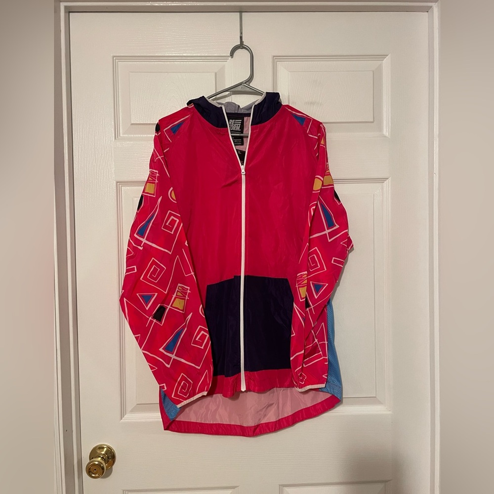 NWT 90s Pink Geometric Oversized Windbreaker with Hoodie